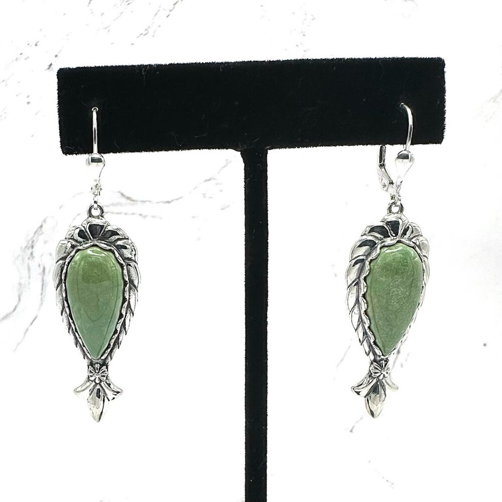American West Green Turquoise 925 Sterling Silver Squash Drop Earrings